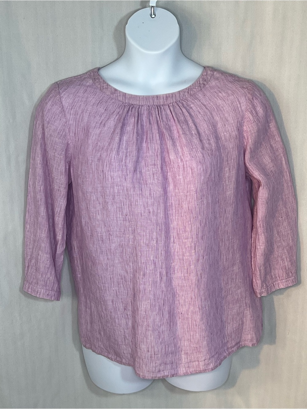 Boden Katie Top Linen Dusty Pink Yarn Dyed Pinstripe Button Down Back 12👍